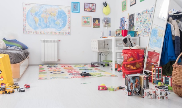 Cluttered kids' room before trying ideas for redesigning spaces for a growing family